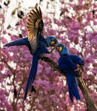 Casal de araras-azuis no Pantanal